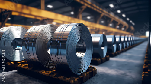 Dynamic shot of industrial steel coils being unrolled, illustrating steel pipe production