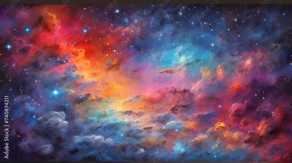 Awesome Beautiful Colorful Space Background. A Night Sky Filled with Countless Stars. Hand Painted Sky, Sparkling