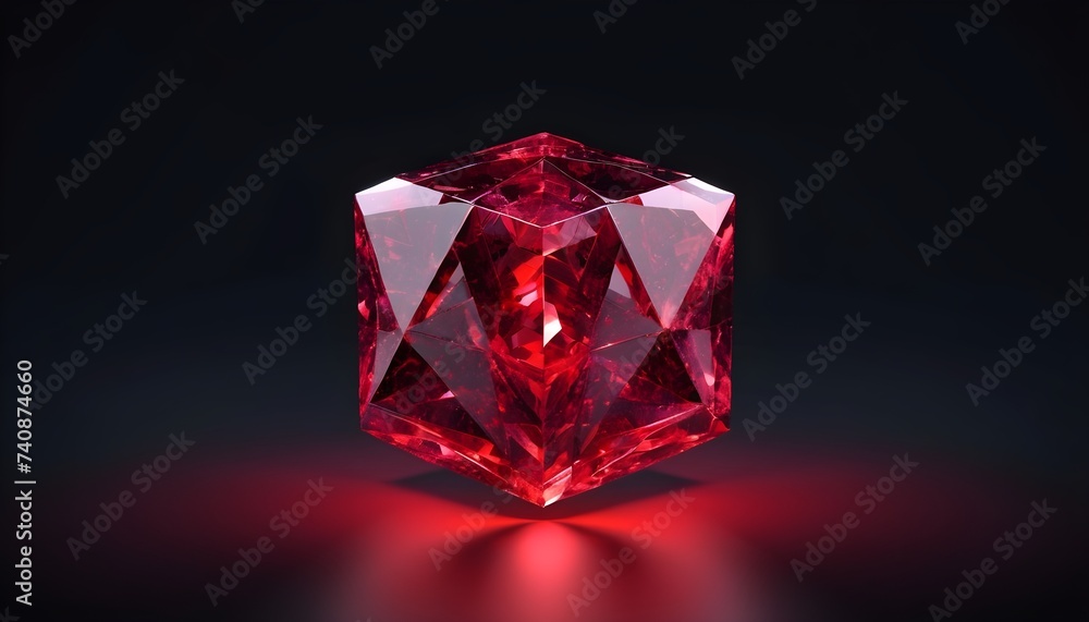Low poly red poligonal crystal cube isolated on black background Low poly red poligonal crystal cube isolated on black background