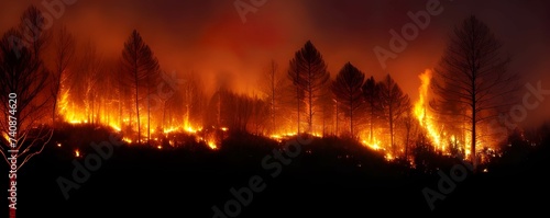 激しい山火事、ブッシュファイヤーで補脳と煙が森を焼く © sky studio