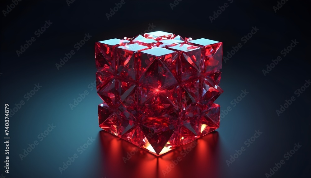 Low poly red poligonal crystal cube isolated on black background Low poly red poligonal crystal cube isolated on black background