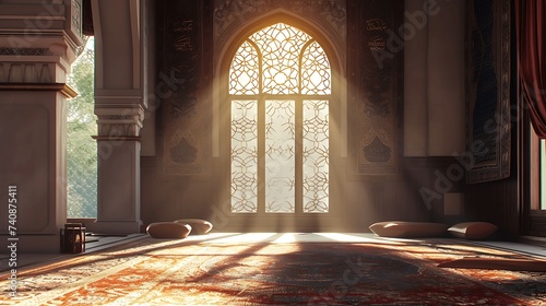 3d rendering of a mosque in islamic style with sunlight. Generated AI