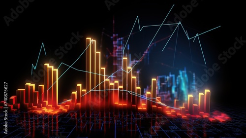 Up arrows with chart graph for stock market, financial investment, forex trading and business growth concept.