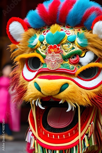 中国旧正月（春節）のリアルな獅子のお祝い飾り photo