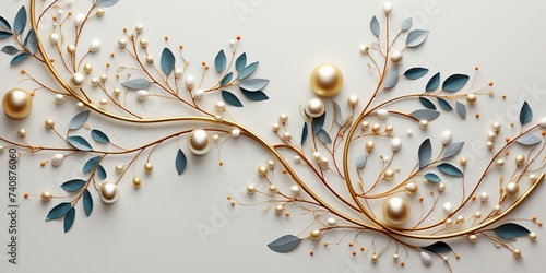 Abstract pearl flower tree branch with leaf and jewel deocration. Fashion elegant romantic template art photo