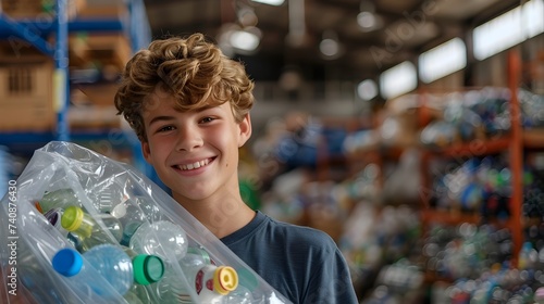 Empowered Young Boy Conveying a Message of Recycling and Sustainability photo