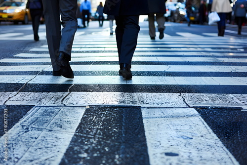 people legs crossing city street