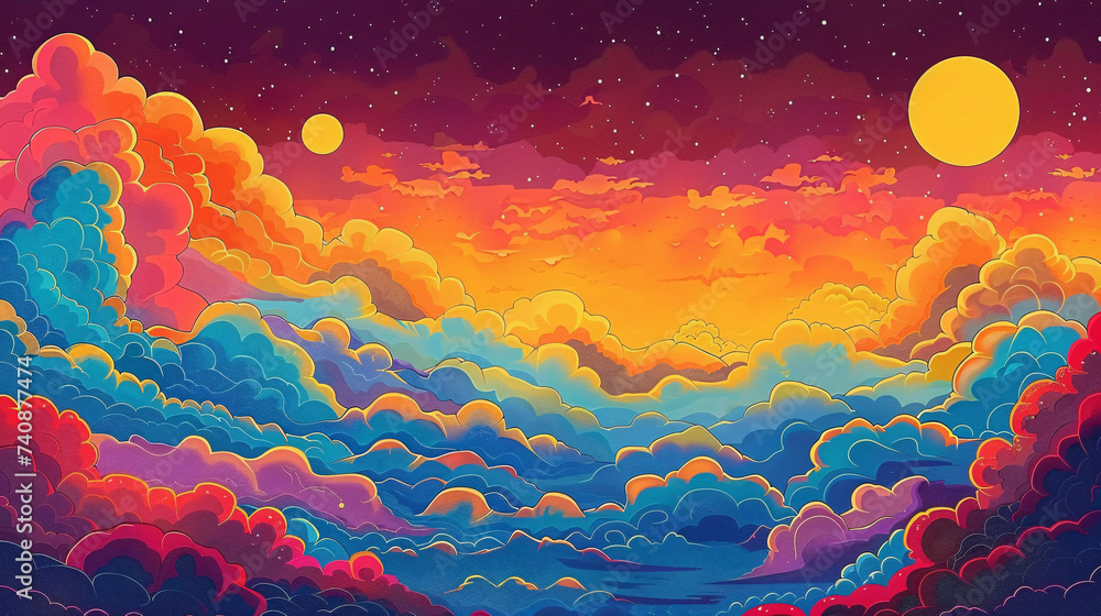 1970s Psychedelic Background with a Hippie Feeling.
1970s Psychedelic Background with a Hippie Feeling.