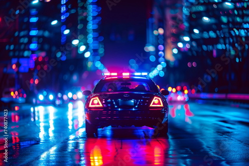 police car lighting in a city at night © dobok