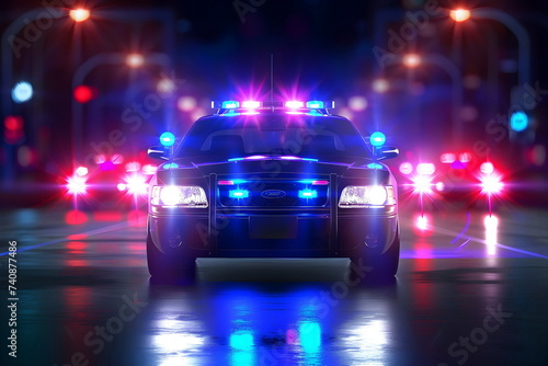 police car lighting in a city at night