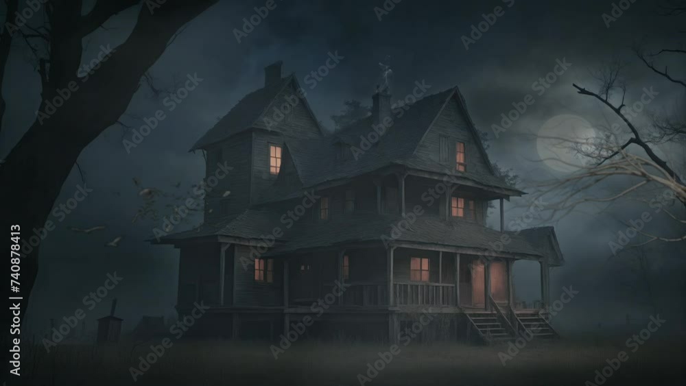 Spooky scene with the old house. 2d looped animation, seamless looping time-lapse virtual video animation background Spooky scene with the old house. 2d looped animation, seamless looping time-lapse virtual video animation background