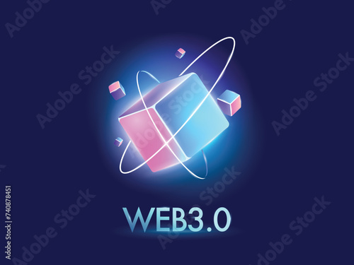 Web3 blockchain and token gateway network in cube icon