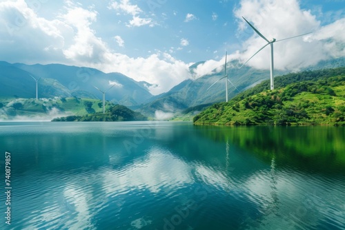 Renewable energy powered future a green earth with clean air and water for all photo