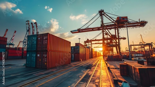 global trade and commerce containers being loaded onto cargo ships