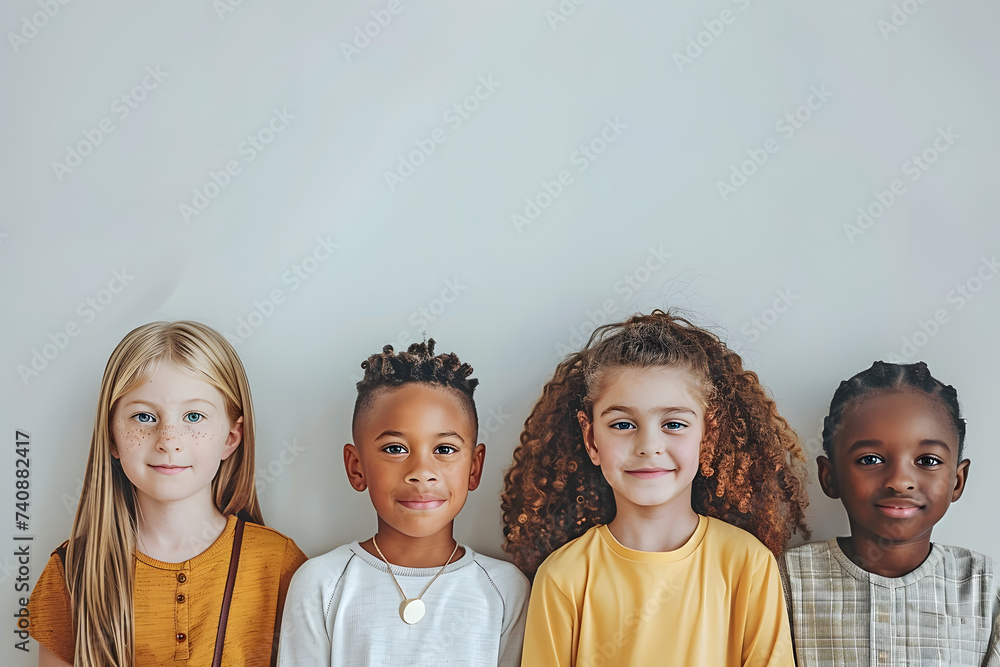 Group of different multiracial children on white background. - obrazy, fototapety, plakaty 