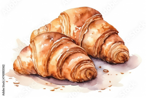 Delicious French Breakfast: A Closeup of Fresh Croissant, a Traditional Sweet Pastry with Buttered Crust and Golden Brown Roll on a White Background, Evoking Gourmet Emotions.