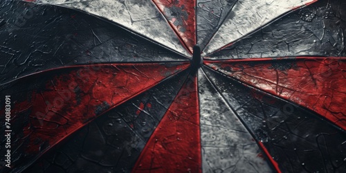 Banner of an Umbrella with Colors Black, Red and White in the Style of Leatherhide Distressed Surfaces Background created with Generative AI Technology photo
