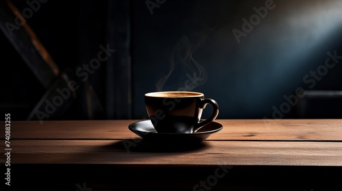 Coffee on a black table showing break or breakfast in office