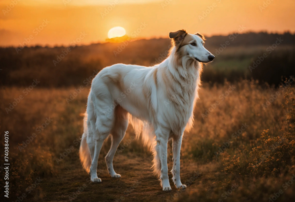 The Borzoi Borzoi dog poses with his whole body in nature