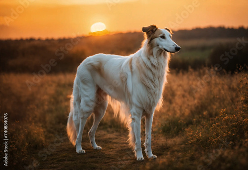 The Borzoi Borzoi dog poses with his whole body in nature photo