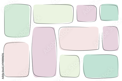 Frames for text in the style of Hand drawn. Hand drawn minimalist Text box set isolated on white background . Frames template collection in Doodle style