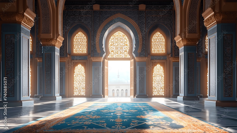 Obraz premium Beautiful view of the mosque at sunset. generative ai