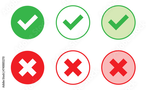 yes and no buttons. check mark and red cross symbol. Validation and refusal icon. stock illustration