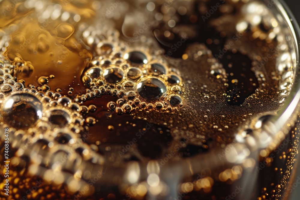 This close-up photo captures the details of a glass of beer, showing the bubbles rising to the surface, Freshly brewed coffee bubbles close-up, AI Generated This close-up photo captures the details of a glass of beer, showing the bubbles rising to the surface, Freshly brewed coffee bubbles close-up, AI Generated