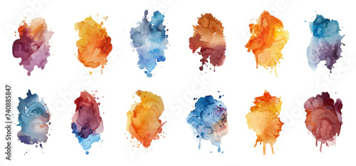 Set of watercolor circles brash multicolored. watercolor on white background. This is watercolor splash. It is drawn by hand transparent background.	 photo
