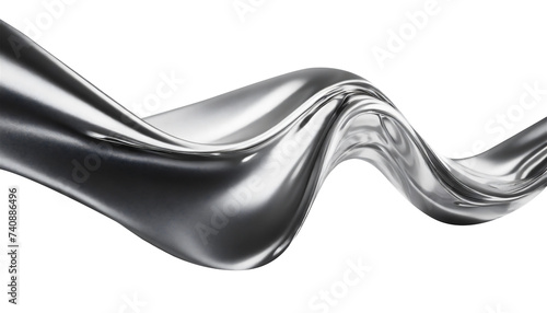 Abstract fluid metal bent form. Metallic shiny curved wave in motion. Cut out design element steel texture effect.