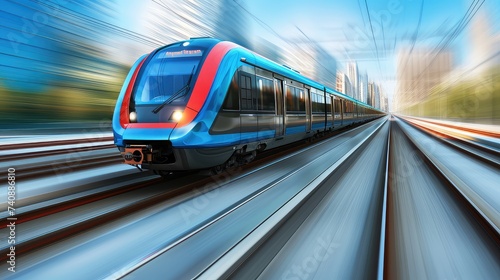 Against the backdrop of gleaming skyscrapers, this high-speed train stands as a testament to human ingenuity. © Stavros