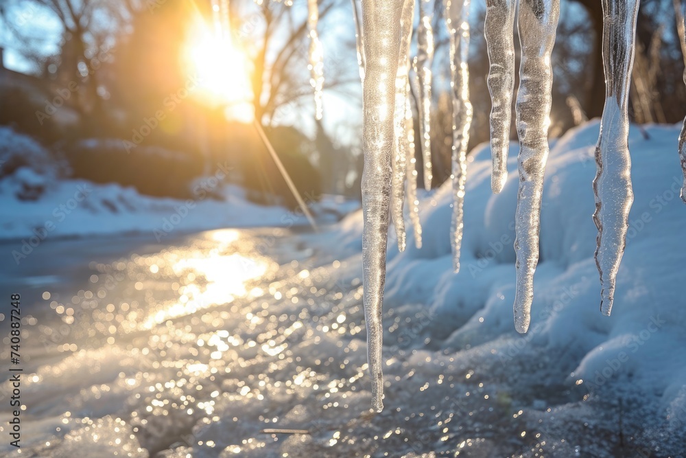 The sun shines through the ice, creating a captivating effect on the ...