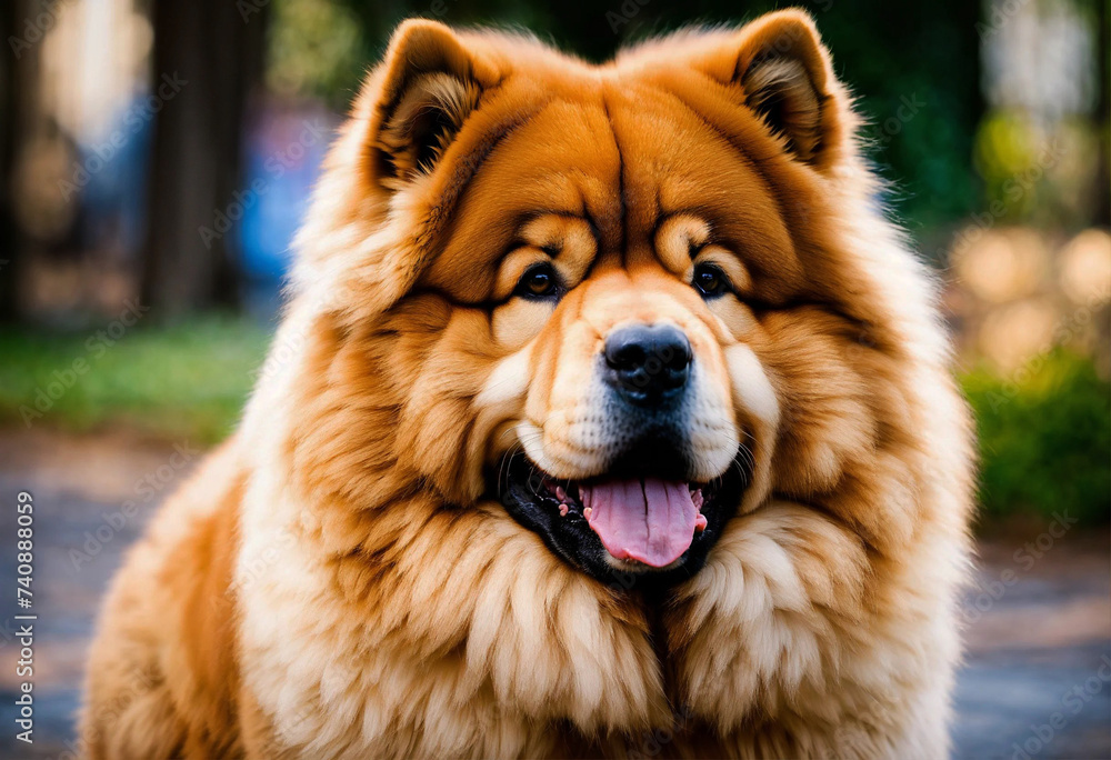 The Chow Chow dog poses with his whole body in nature The Chow Chow dog poses with his whole body in nature