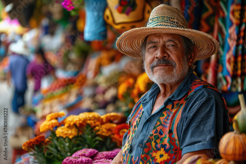 Florist among vibrant flowers in a colorful floral shop