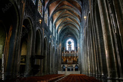 Interiors of Saint Waltrude Collegiate Church in the city of Mons, Belgium photo