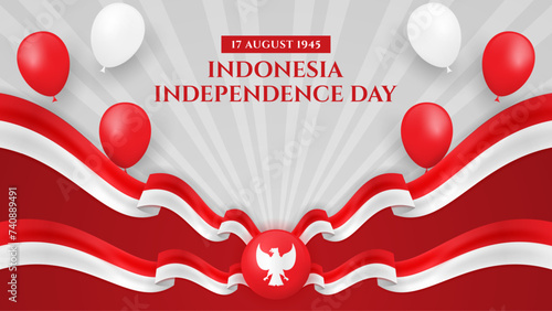 Indonesia Independence Day Background with Realistic Flag
