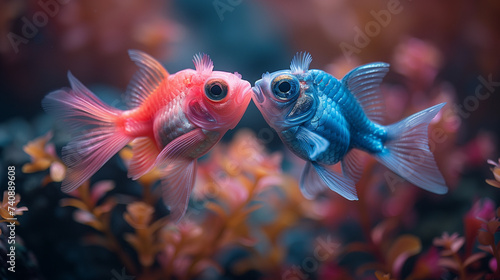 Blue Fish and Pink Fish Kissing