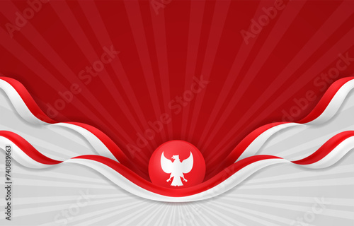 Indonesia Independence Day Background with Realistic Flag