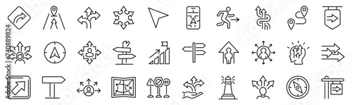Set of 30 outline icons related to guidance. Linear icon collection. Editable stroke. Vector illustration photo