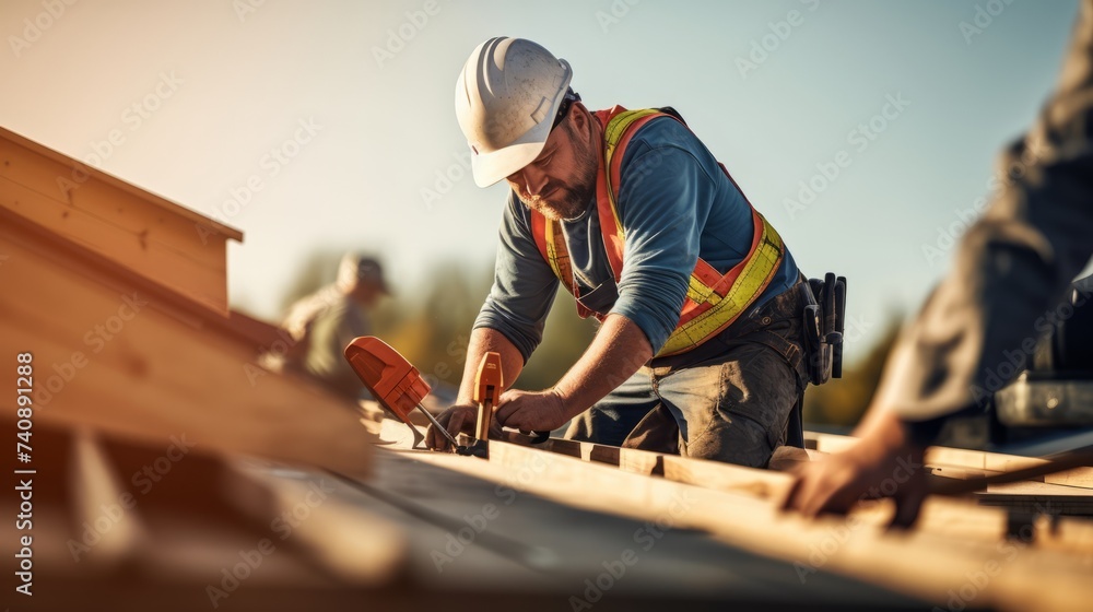 roofer and craftsman is working and installing on rooftop roofer and craftsman is working and installing on rooftop