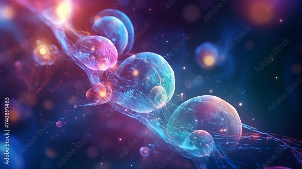 Obraz premium Space or planets universe cosmic abstract background. Abstract molecule atom sctructure. Macro shot of air or molecule. Abstract space background. Biology, phycics or chymistry abstract background