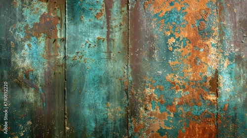A rustic metal texture background with a patina of rust and verdigris, evoking a sense of time and decay. photo