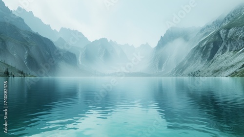 A serene alpine lake texture background, capturing the tranquil beauty of a crystal-clear mountain lake surrounded by majestic peaks.