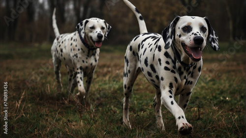 The Dalmatian dog poses with his whole body in nature