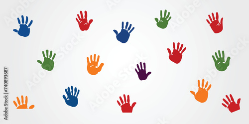 colorful hand prints on white isolated vector illustration