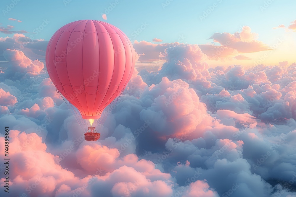Serene ascension: solo hot air balloon drifting at cloudy dusk Serene ascension: solo hot air balloon drifting at cloudy dusk