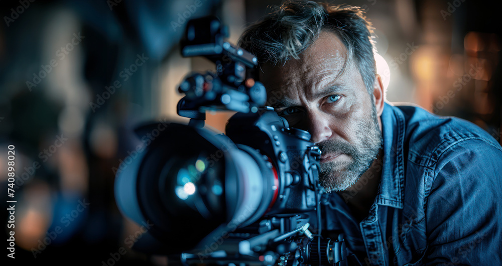 Photographer capturing moment, intense focus Photographer capturing moment, intense focus