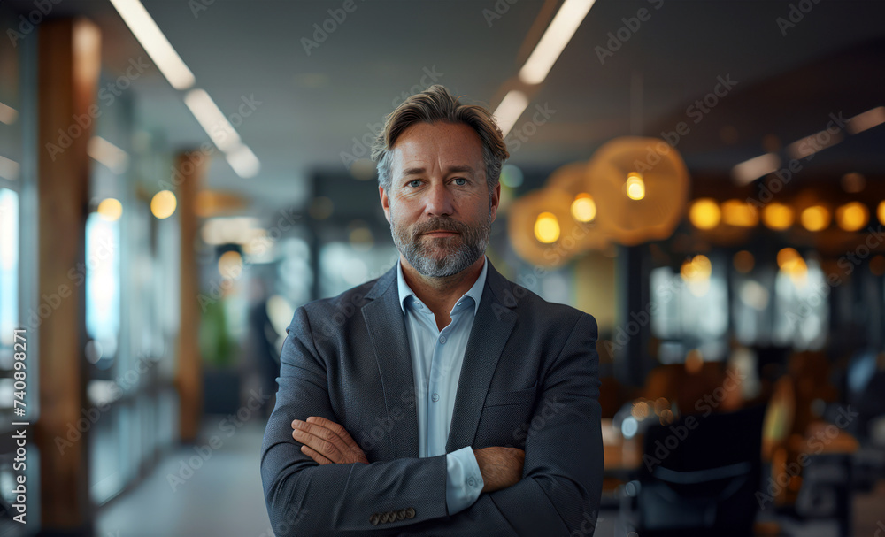 Fototapeta premium Businessman smiling, relaxed work environment
