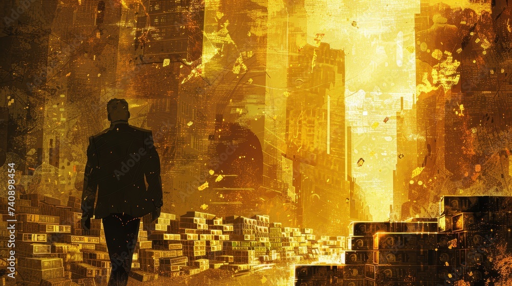 Fototapeta premium Business finance investment, Against the backdrop of geopolitical tensions, investors hedge risks and seek refuge in safe-haven assets like gold and government bonds