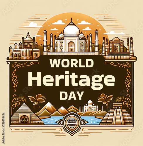 World Heritage Day Post Template Flat Design Illustration, Generative AI photo